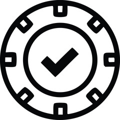 Poster - Black and white poker chip icon with check mark graphic design element