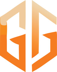 Poster - Abstract orange and beige hexagon logo design featuring intertwined gs