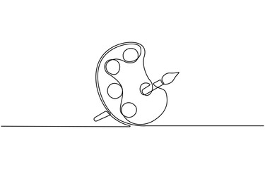 Poster - Paint palette brush icon continuous one line drawing outline vector design, single line, one continuous line, simple, hand drawn and sketch style. for icons, symbols, signs or logos.