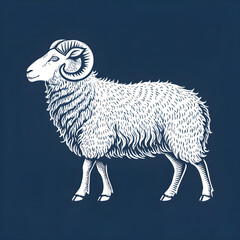 Fototapete - A full-body silhouette of a sheep with a fluffy outline, shown in side profile with a rounded body and minimalistic design.