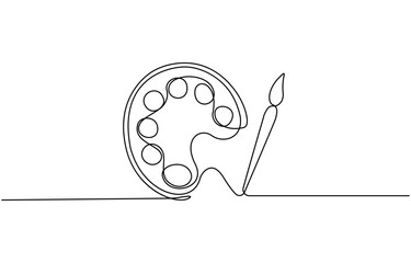 Poster - Paint palette brush icon continuous one line drawing outline vector design, single line, one continuous line, simple, hand drawn and sketch style. for icons, symbols, signs or logos.