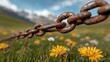 © svastix - An intriguing contrast between a rusty chain and vibrant yellow flowers showcases the juxtaposition of decay and freshness, turning nature's beauty into a profound statement.