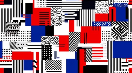 Poster - Abstract Geometric Pattern with Red Blue Black and White Shapes