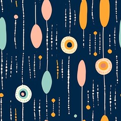 Poster - Abstract Seamless Pattern with Pastel Ovals and Geometric Shapes on Navy Blue Background