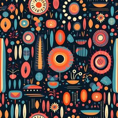 Poster - Colorful Abstract Seamless Pattern with Geometric Floral Shapes