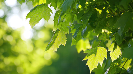Poster - Fresh green maple leaf sunlight nature foliage summer outdoor environment background