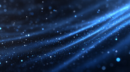 Poster - Flowing blue waves with shimmering particles create a magical ambiance. The dark setting evokes a sense of depth and tranquility. Concept of digital design, motion graphics, visual art