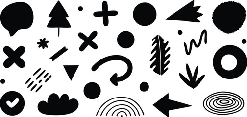 Poster - Black and white abstract doodle shape collection