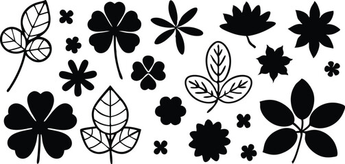 Poster - Black and white floral and leaf silhouette elements