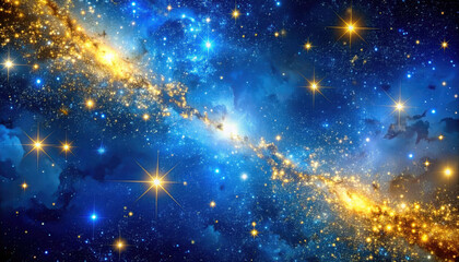 Wall Mural - Stunning cosmic scene featuring blue and gold galaxy with stars