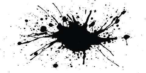 Aufkleber - Black ink Splatter black paint ink brush strokes isolated white background. Vibrant ink splat on white background. Black splatter of paint on a white background.