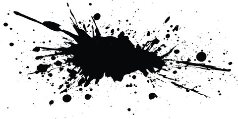 Aufkleber - Black ink Splatter black paint ink brush strokes isolated white background. Vibrant ink splat on white background. Black splatter of paint on a white background.