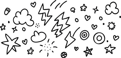 Poster - Doodle elements and icons set in monochrome style