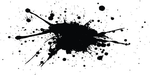 Aufkleber - Black ink Splatter black paint ink brush strokes isolated white background. Vibrant ink splat on white background. Black splatter of paint on a white background.