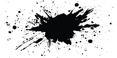 Aufkleber - Black ink Splatter black paint ink brush strokes isolated white background. Vibrant ink splat on white background. Black splatter of paint on a white background.