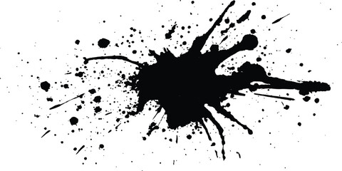Aufkleber - Black ink Splatter black paint ink brush strokes isolated white background. Vibrant ink splat on white background. Black splatter of paint on a white background.