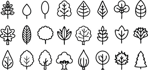 Poster - Simple line art tree and leaf icons