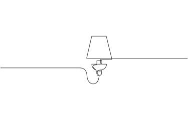 Aufkleber - Lamp on ceiling as one line drawing banner. Continuous hand drawn minimalist minimalism design, one continuous line drawing of wall lamp.
