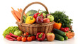 © Angellacelin - Basket of fresh fruits and vegetables on white background, ideal for organic market ads, healthy lifestyle blogs, diet plans, vegetarian meal prep visuals