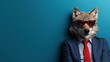 © Larisa AI - The image presents a whimsical and artistic concept of a wolf wearing sunglasses and a business suit, blending elements of humor and professionalism in a creative way.