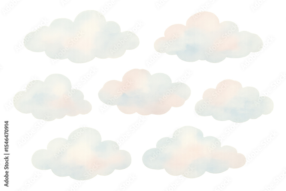 Soft, dreamy watercolor clouds floating on a transparent background ...