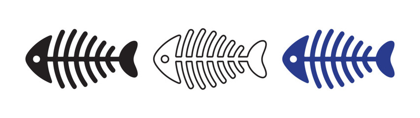 Fish and fishbone icon. Skeleton fish. Fish bone icon. Line art vector. Illustration EPS 10