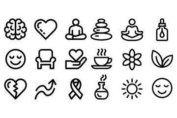wellness icons set line art isolated on white background