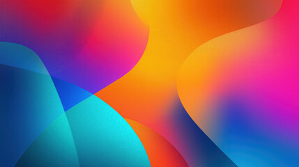 Aufkleber - Vibrant abstract image with joyful fusion of warm and cool hues, featuring smooth gradients of orange, pink, blue, and purple. flowing shapes create dynamic and energetic composition
