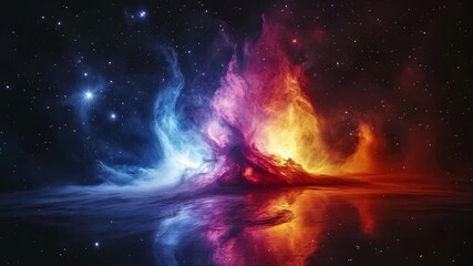 Poster - Vibrant cosmic clouds blending blues and oranges in a stunning celestial display