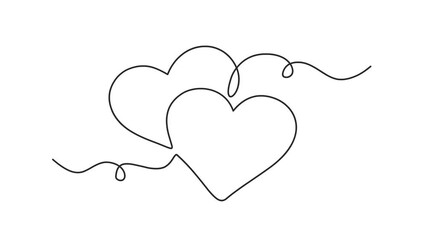 Poster - Animated self drawing of continuous line draw of love sign with two hearts embrace minimalism design.  Full length one line animation. 4K