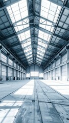 Poster - Massive Abandoned Warehouse Featuring Broken Skylights and Beams