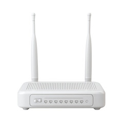 Poster - Modern white wireless router with antennas for high-speed internet connectivity and home network distribution Transparent background or png
