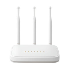 Poster - Modern white wireless router with three antennas and LED indicators for home internet connectivity and communication Transparent background or png