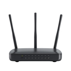 Poster - Modern wireless router with multiple antennas and LED indicators on a sleek black base for high-speed internet connectivity Transparent background or png