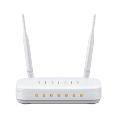 Poster - White Wireless Router with Antennas and Indicator Lights Isolated on a Simple Background Transparent background or png