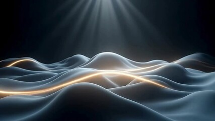 Serene Abstract Landscape with Glowing Lines Flowing Across Smooth Hills Under a Bright Light