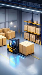 Poster - Modern Warehouse with Forklift and Ambient Lighting for Security and Safety