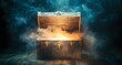 © Pandora arts - Magical Mysterious Wooden Chest Emitting Glowing Light in a Smoky Setting AI Generated