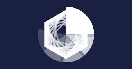 Poster - displaying spiraling segments in white hexagon on navy field with gray circle and quarter circle