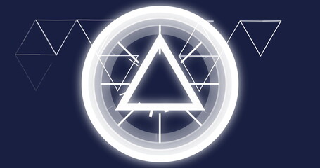 Poster - Floating central glowing triangle extending line segments in abstract art, with concentric circles