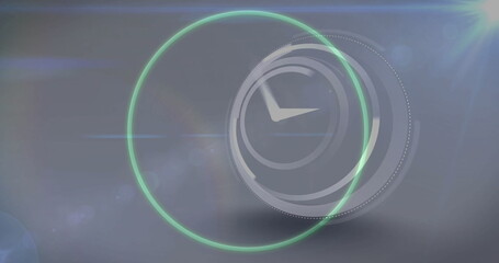 Aufkleber - Displaying stylized clock face pulsing with green ring on grey gradient with light streaks