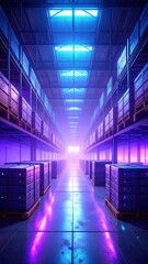 Poster - Futuristic Warehouse Interior with Dust Motes and Ultraviolet Light