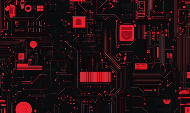 Minimalist Red Circuit Board Pattern