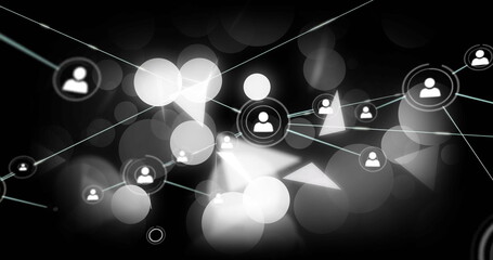Poster - Showing avatar icons linking with lines in cyberspace, orbs, semi-transparent triangles and circles