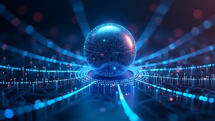 Poster - A futuristic orb surrounded by glowing lines and nodes, symbolizing advanced technology and connectivity.