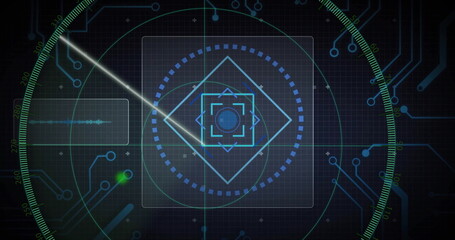 Aufkleber - Displaying central target reticle rotating on digital console screen, with green sweep beam overlay