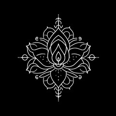 Poster - Lotus flower line art design on black background, concept of single line outline vector  