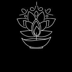 Poster - Minimalist lotus flower and candle illustration in single line outline vector  