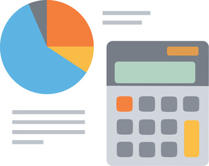 Poster - Calculator with colorful pie chart and data visualization for financial and business analysis concepts