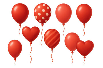 Aufkleber - Realistic red helium balloons featuring stripes, polka dots, heart patterns floating against transparent backdrop